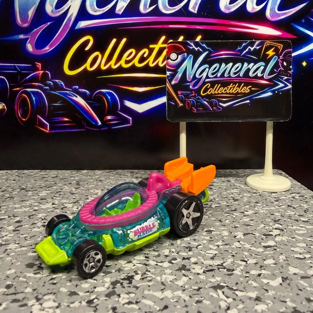 Hot Wheels Bubble Matic Translucent Teal Neon Green 2017 Experimotors FJY75 Car